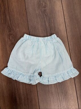 Light Blue Seersucker Ruffle Hem Kids Shorts